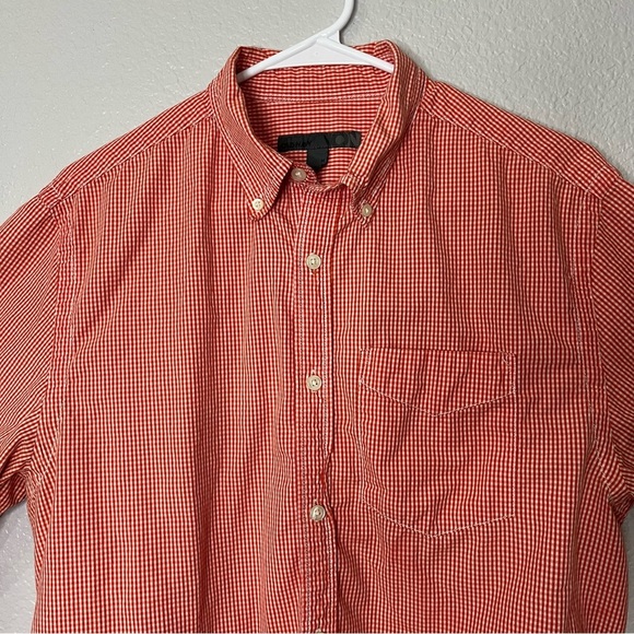 Old Navy Men's Orange/Red Gingham Button Down Shirt - Picture 2 of 4